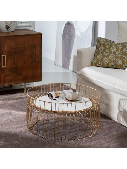 SENDA 72 X 72 | Mesa de centro colonial de hierro dorado y mármol