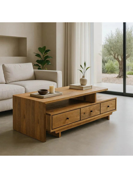 Mesa de centro de madera de mango con cajones