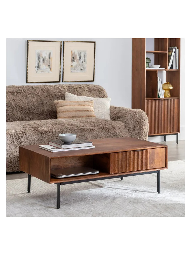 Mesa de centro colonial de madera de mango y hierro