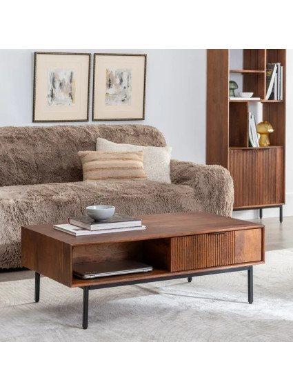 Mesa de centro colonial de madera de mango y hierro