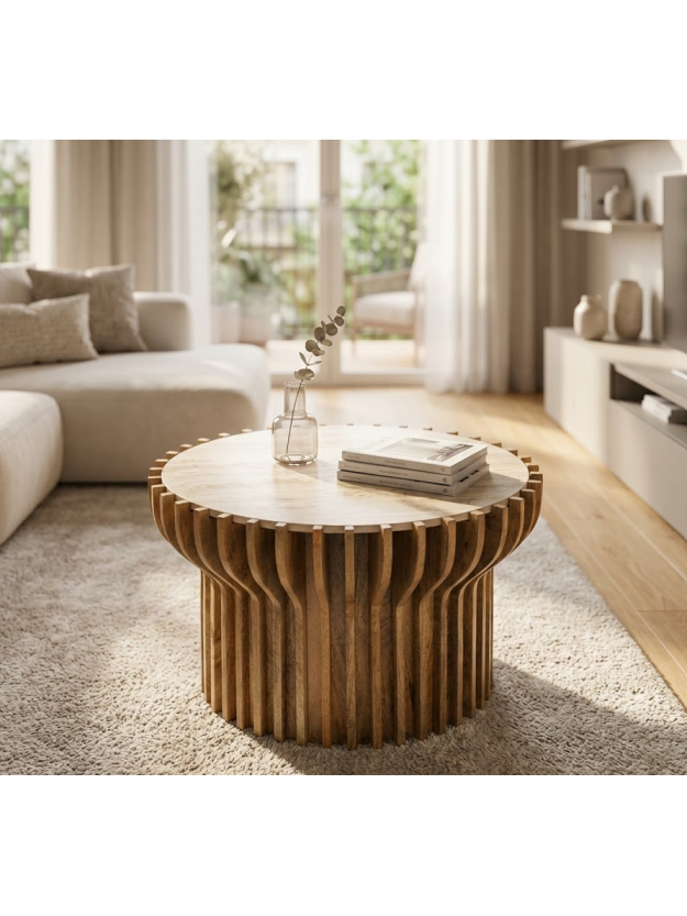 TORRE 78,50 X 78,50 mesa de centro madera-mármol