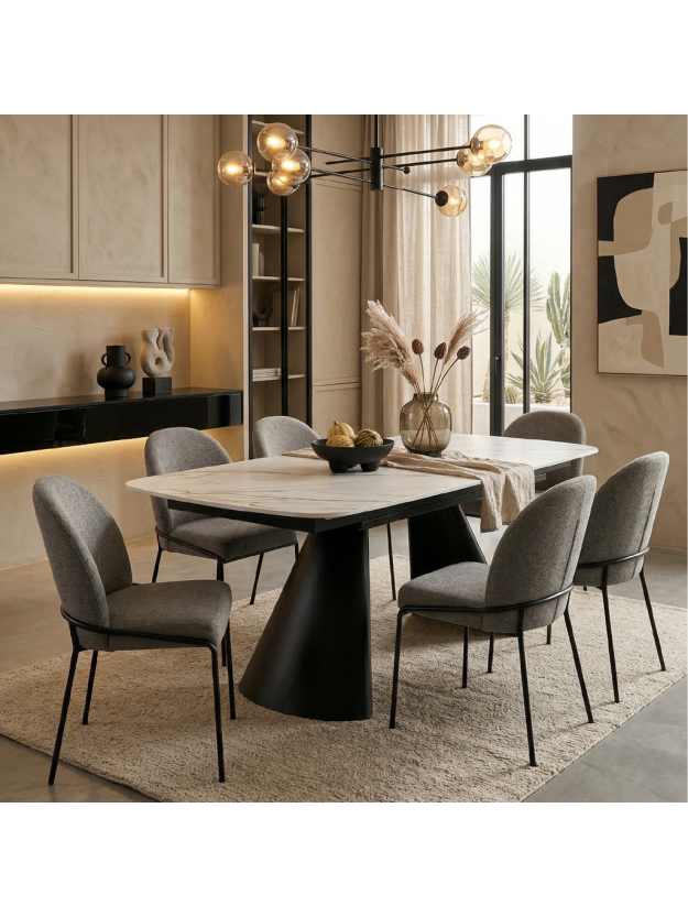 ECLIPSE 140-200X90 mesa de comedor blanco metal negro