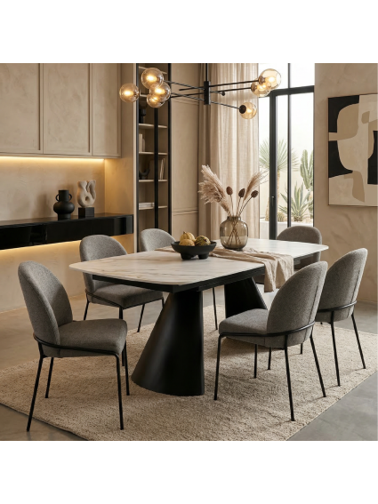 ECLIPSE 160-240X90 mesa de comedor blanco metal negro