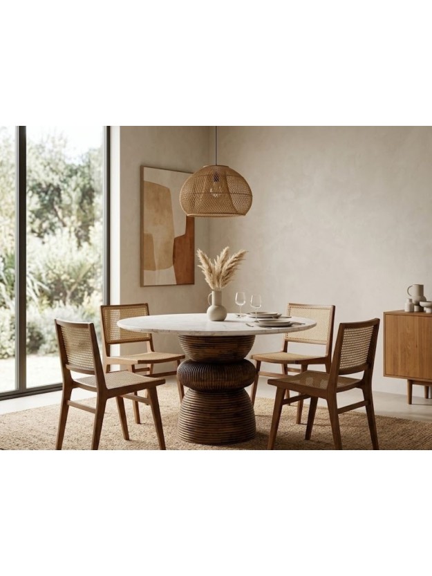 ALMA 120 X 120 mesa de comedor mármol madera de mango