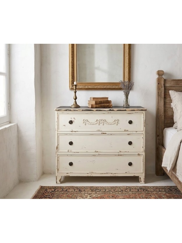MARQUESA 105 X 50 cómoda de madera blanco rozaddo