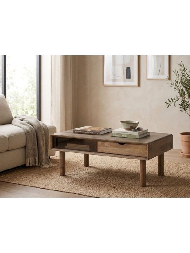 BOSCO 120 X 60 mesa de centro madera cristal