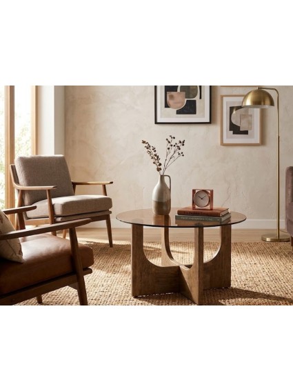 BOSCO 60 X 60 mesa de centro redonda madera cristal