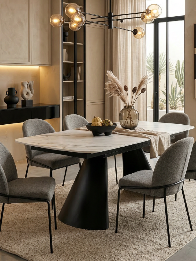 ECLIPSE 140-200X90 mesa de comedor blanco metal negro