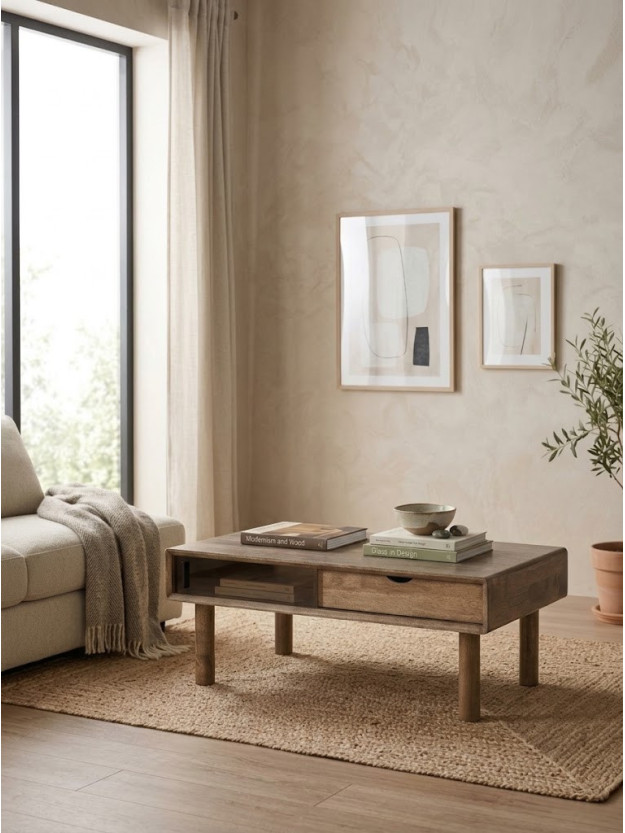 BOSCO 120 X 60 mesa de centro madera cristal