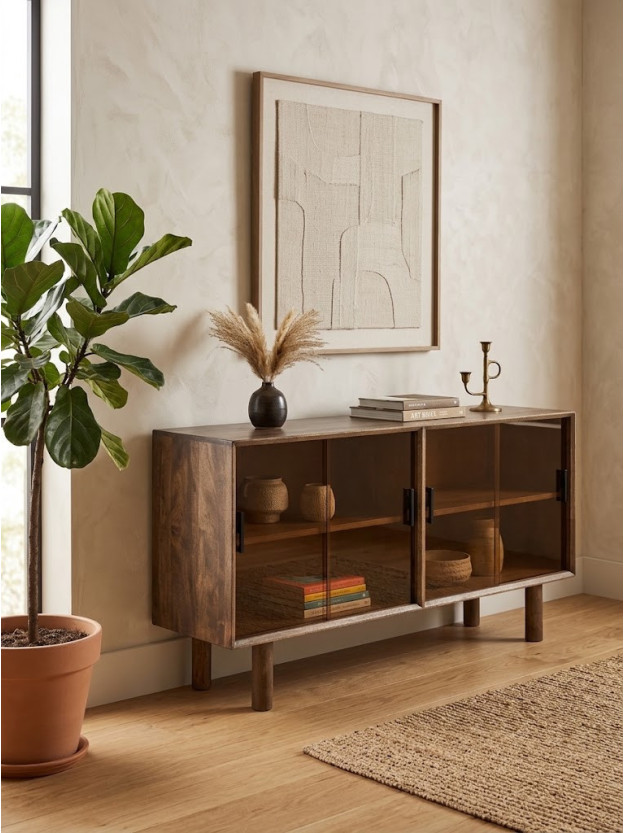 BOSCO 160 X 46 aparador madera cristal