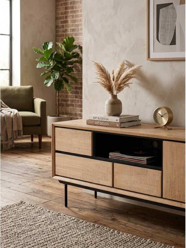 NILO 148 X 40 mueble TV natural negro metal