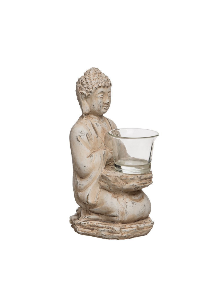 Portavelas buda beige 9,00 x 10,00 x 19,50 cm
