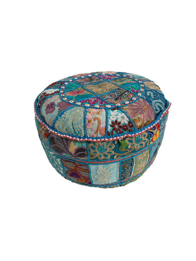 Pouf Étnico Turquesa bordado 60x60x30cm